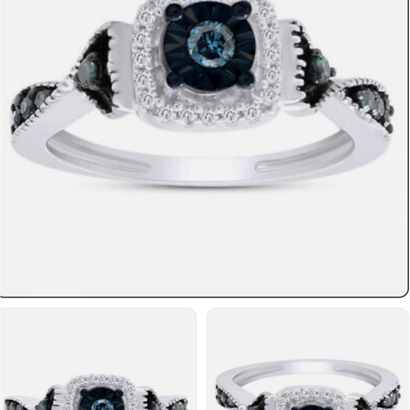 Blue & White Diamond Promise Ring - Picture 13 of 14